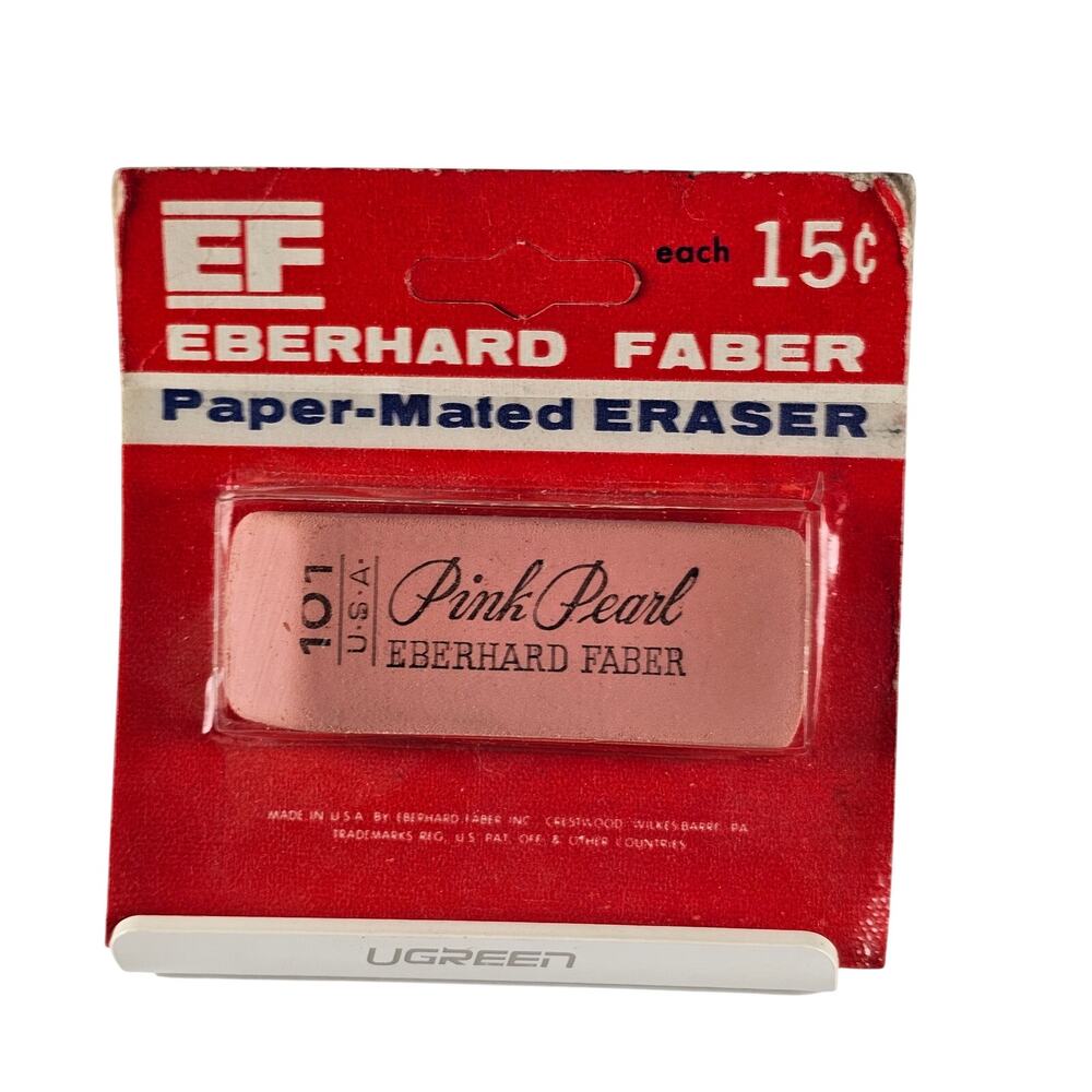 Vintage Eberhard Faber Pink Pearl 101 Eraser  15¢ Carded USA Paper-Mated School